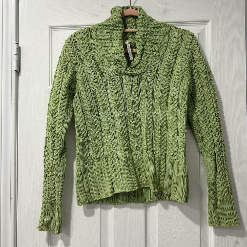 Leo & Nicole 100% Cotton‎ Cable Knit Sweater Womens Small Green Cottagecore Cozy